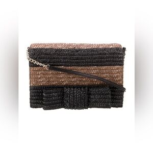 Kate Spade Bow Bridge Straw Kaley Shoulder Bag in Black & Brown